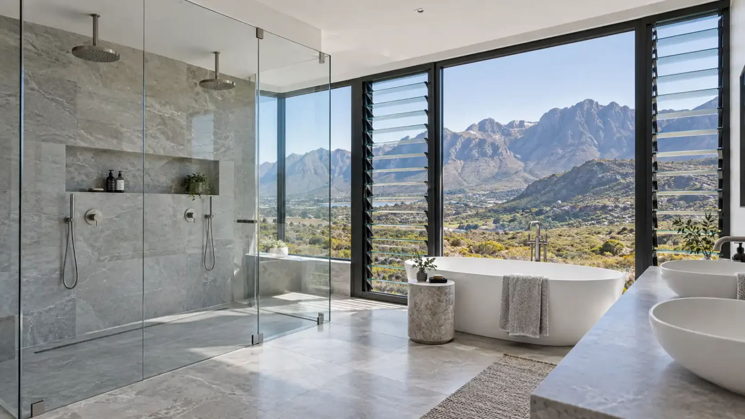 Home stainless steel & glass floor to ceiling shower glass