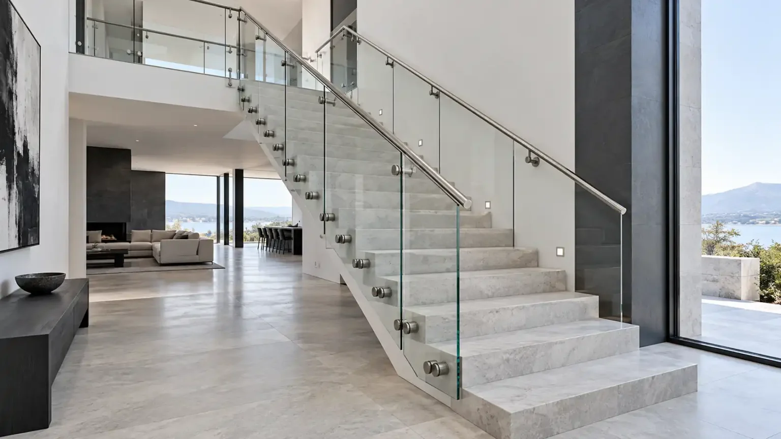 Home custom stainless steel and glass balustrade