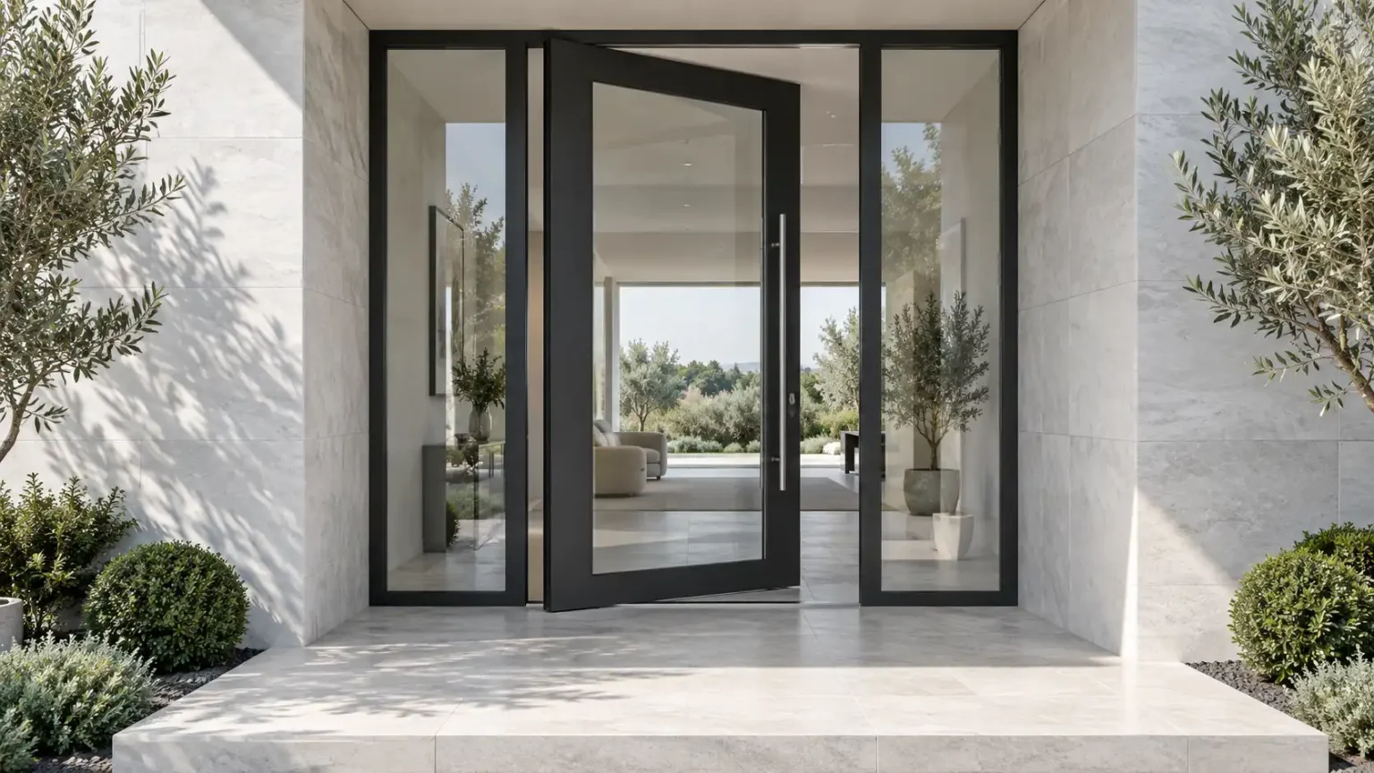 Home floor to ceiling heavy glass & aluminium with custom size pivot door